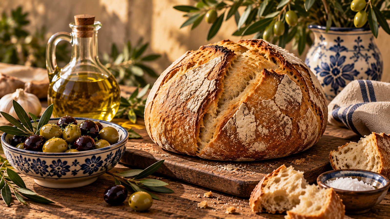 Campo, pan y aceite — cocina de aldea e interior portugués