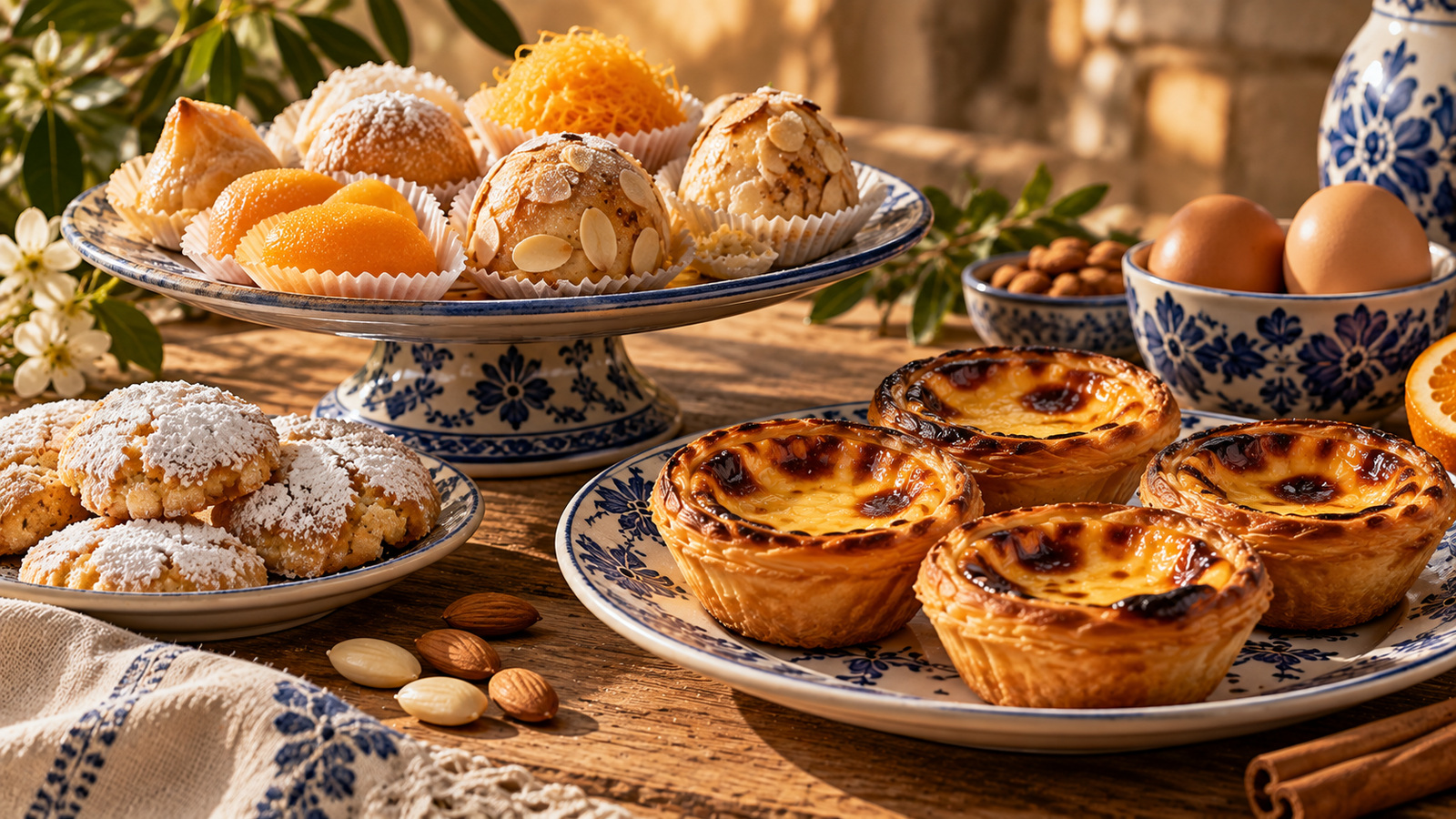 Conventos y dulcería — huevos, azúcar y almendras en la mesa portuguesa