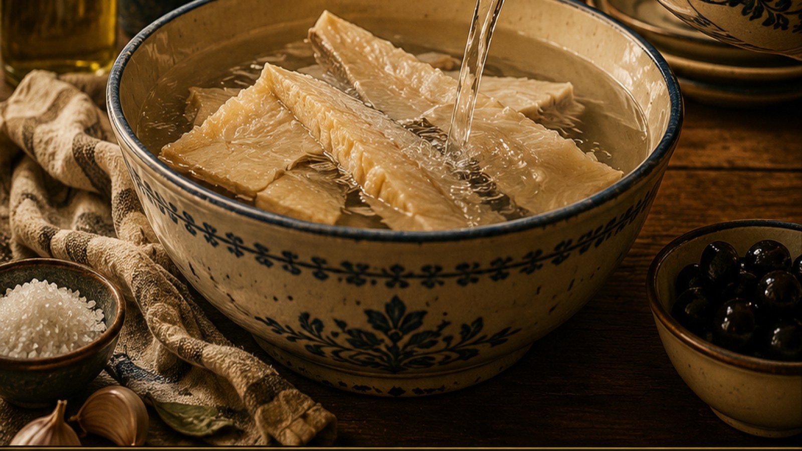 Cambio de agua fría durante el proceso de desalación del bacalao