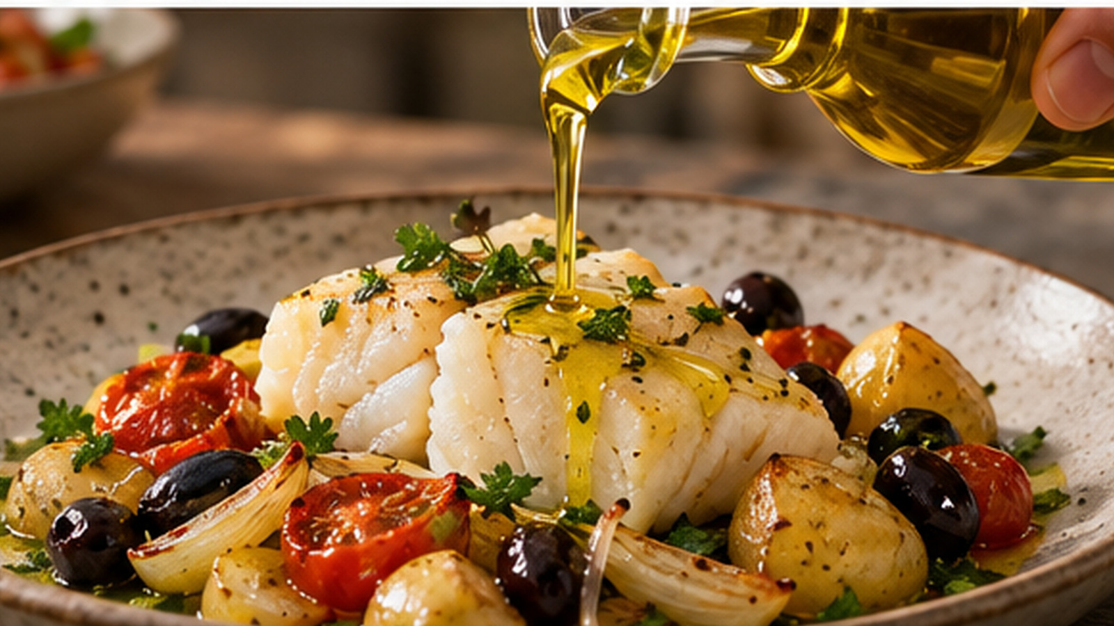Aceite siendo usado en preparación culinaria portuguesa