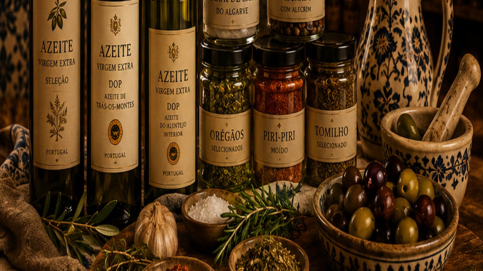 Curaduría editorial de aceites y especias portugueses — olivar al lagar