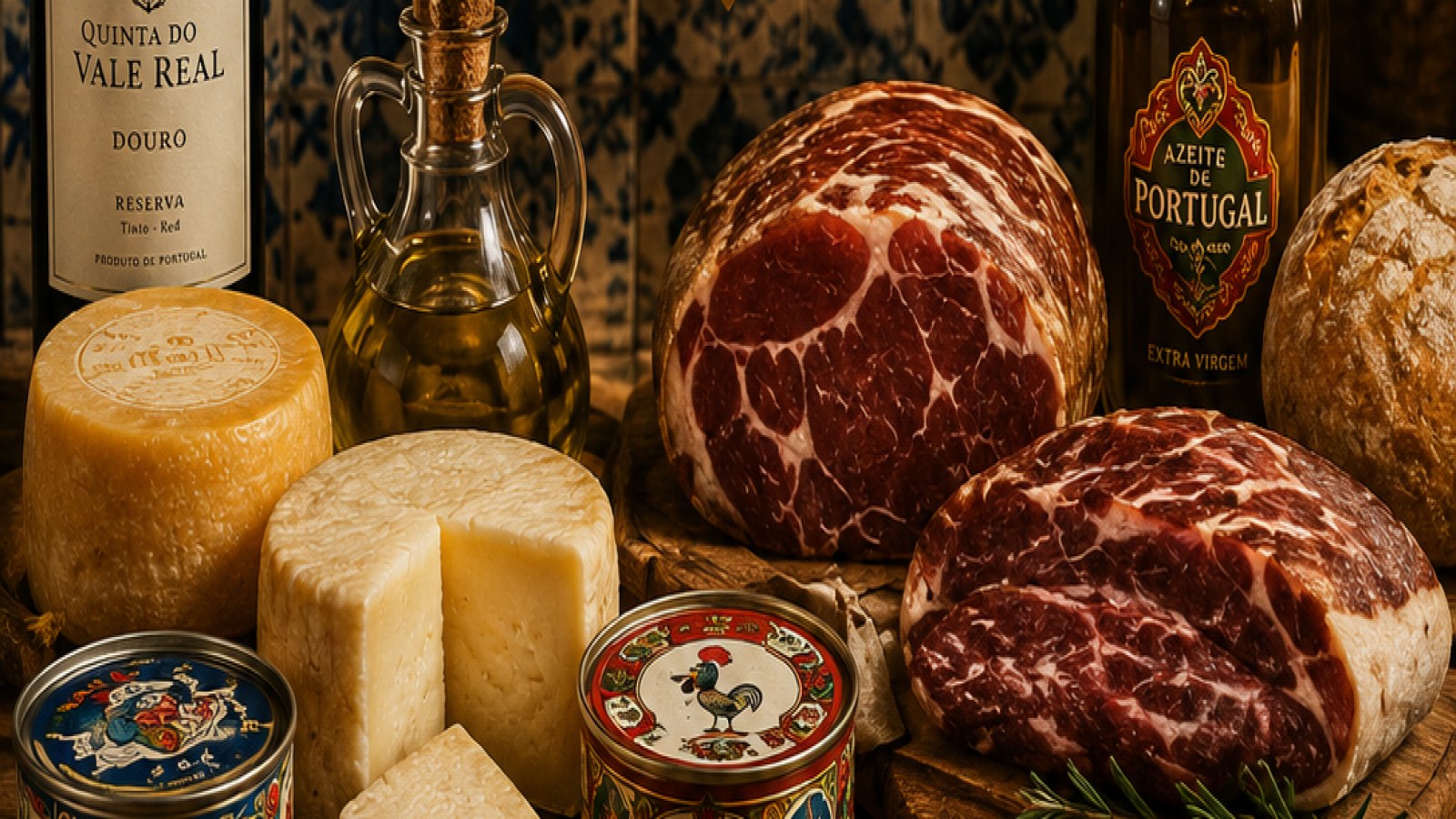 Productos portugueses — composición editorial premium do Empório Portugal
