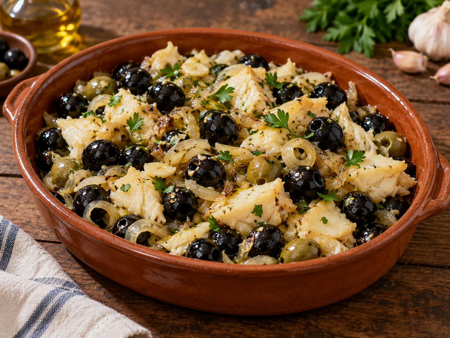 Foto de Bacalhau com azeitonas - receita portuguesa tradicional