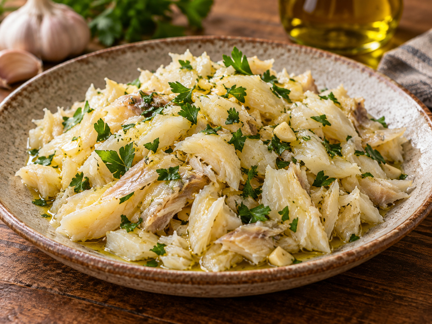 Foto de Bacalhau desfiado com azeite - receita portuguesa tradicional