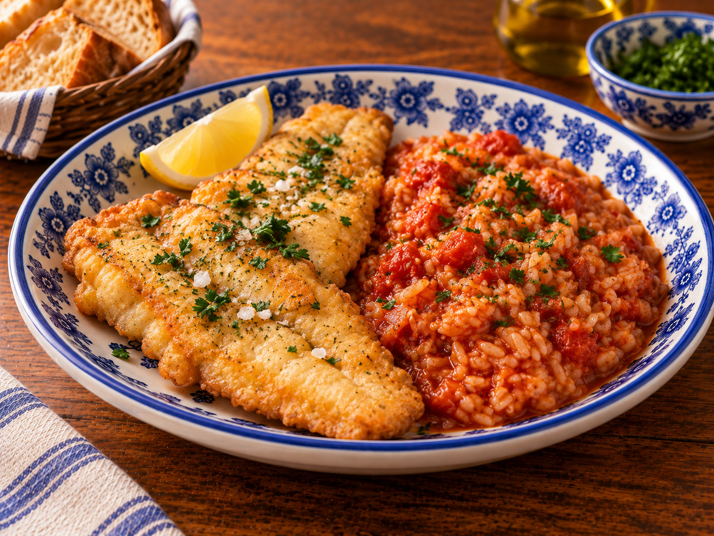 Foto de Filetes de peixe com arroz de tomate - receita portuguesa tradicional