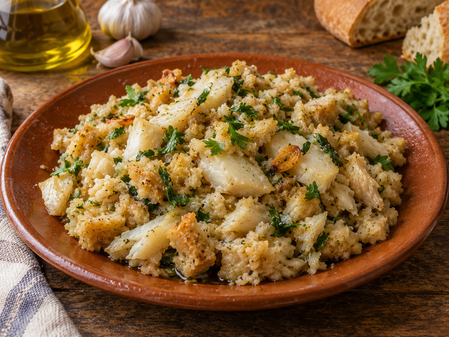 Foto de Migas com bacalhau - receita portuguesa tradicional