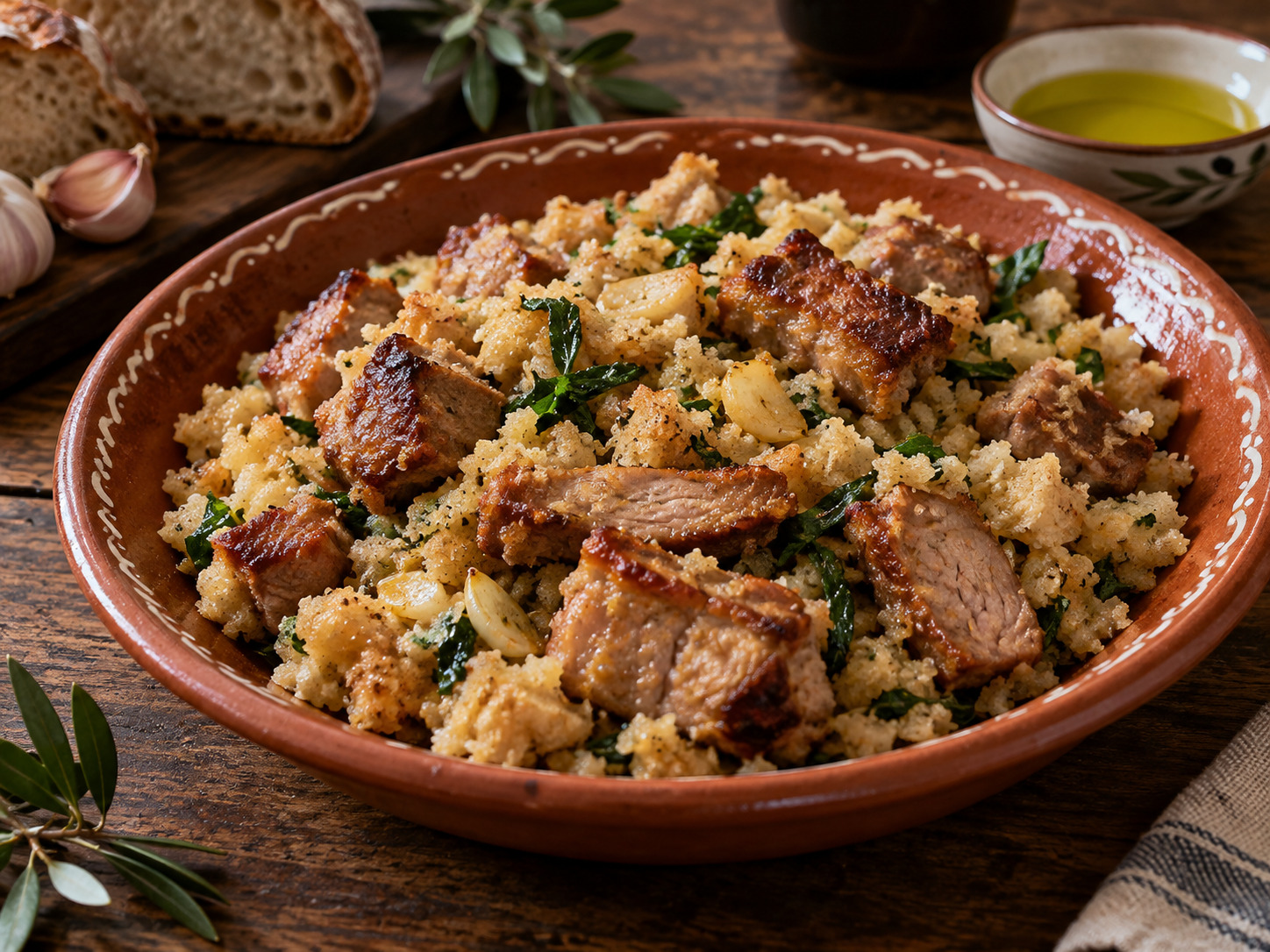 Foto de Migas com carne de porco - receita portuguesa tradicional