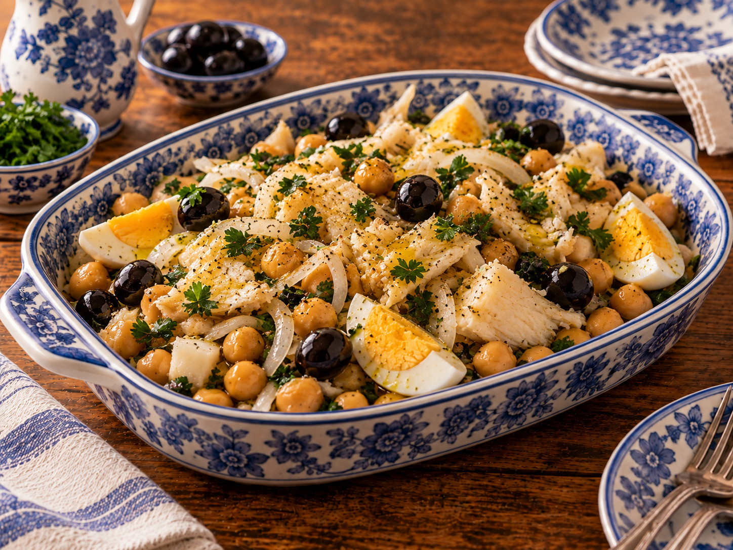 Foto de Salada de bacalhau com grão - receita portuguesa tradicional