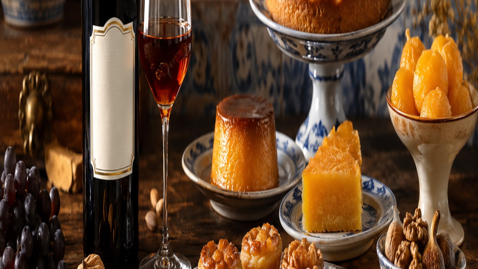 Vino de Oporto armonizado con dulces portugueses en composición gastronómica premium del Empório Portugal